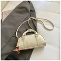 Chic beige ruched crossbody bag with top handle and gold hardware in minimalist style - Rice White (No Pendant)