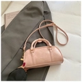 Chic pink wrinkled leather boston bag with top handles and adjustable strap - Pink Without Pendant