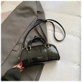 Black wrinkled patent leather Boston bag with gold hardware and top handles - Black without Pendant