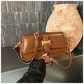 Borsa sottobraccio in pelle marrone con fibbia H dorata e tracolla regolabile - Marrone