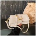 Minimalist white leather shoulder bag with gold H-buckle and adjustable strap - White