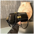Chic black leather underarm bag with gold H-shaped buckle and adjustable shoulder strap - Black
