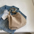 Large capacity khaki tote bag in durable nylon with shoulder strap and brand label - Khaki