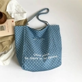 Bolso tote de mezclilla azul con patrón de estrellas y estampado artístico blanco - Estrella