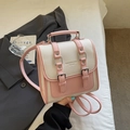 Pink and white lychee leather mini backpack with adjustable straps and silver buckles - Pink Without Pendant