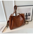 Brown leather tote bag with vintage woven shoulder strap for daily commuting - Brown