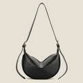 Elegante bolso de hombro de media luna negro en cuero suave con textura de pliegues - Negro