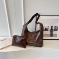 Retro chocolate brown hobo shoulder bag with matching inner pouch and adjustable strap - Coffee (2-in-1 Set)