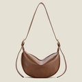 Bolso hobo creciente de cuero marrón café minimalista con herrajes dorados y bandolera - Marrón