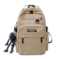 Minimalist beige nylon backpack with multiple compartments and a cute frog charm pendant - Khaki