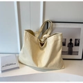 Bolso tote de lona crema minimalista para estudiantes en un estudio fotográfico - Blanco Roto