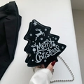 Sac bandoulière noir en forme de sapin de Noël avec chaîne argentée et imprimés - Noir