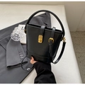 Classic black PU leather bucket bag with gold hardware and versatile shoulder strap - Black