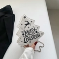 Sac bandoulière en forme de sapin de Noël blanc avec imprimé renne et chaîne à billes - Blanc