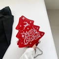Petit sac rouge en forme de sapin de Noël avec imprimé festif et bandoulière en chaîne - Rouge