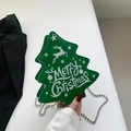 Sac bandoulière vert forêt en forme de sapin avec imprimé blanc Merry Christmas - Vert