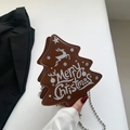 Brown Christmas tree shaped PU handbag with Merry Christmas print and metal ball chain - Brown