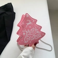 Pink Christmas tree shaped crossbody bag with elk print and metal ball chain - Pink