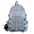 Hellblauer wasserabweisender Schulrucksack mit Netztasche und gekreuztem Kordelzug - Einzelne Tasche / Blau