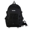 Schwarzer Nylon Rucksack mit Mesh Tasche und Plüschaffen Anhänger für Damen - Einzelne Tasche / Schwarz