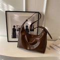 Retro dark brown hobo shoulder bag with textured leather and adjustable strap - Brown