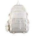 Cremeweißer College-Rucksack mit Kreuzseil-Detail und süßem Plüschbären-Anhänger - Einzelne Tasche / Gebrochenes Weiß