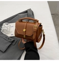 Elegante borsa a tracolla retrò marrone con chiusura dorata e cinturino sottile - Marrone