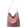Pink minimalist suede tote bag with wide shoulder strap in large capacity design - Pink