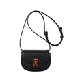 Borsa a sella nera con motivo litchi, fibbia in bronzo vintage e tracolla - Nero