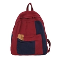Japanese style red and navy canvas backpack for students with color blocking design - Red