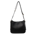 Matte black tote bag with vertical stitching and patterned adjustable shoulder strap - Black
