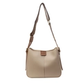 Vintage cream white shoulder bag with brown patterned wide strap and oval logo patch - Light Khaki