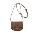Brown lychee grain leather saddle bag with vintage gold buckle and slim shoulder strap - Brown