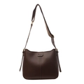 Retro dark brown crossbody tote bag with wide jacquard strap and minimalist PU leather finish - Brown
