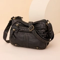 Classic black washed PU leather crossbody bag with multiple functional zip pockets - Washed Bronze