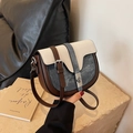 Fashionable tri-color saddle crossbody bag with brown leather and denim texture - Blue