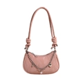 Bolso hobo rosa de piel sintética con cadena plateada y colgantes de perlas para mujer - Rosa