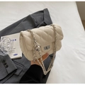 Elegant white quilted leather crossbody bag with silver chain and metal ball detail - Off-white