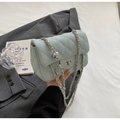 Quilted mint blue leather chain bag with silver ball buckle and diamond stitch pattern - Blue