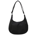 Bolso tote de media luna en tela Oxford negra con correa de hombro ajustable - Negro