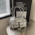 Silberne PU-Schultertasche im Ballett-Stil mit Schleifen und langen Doppelgriffen - Silber