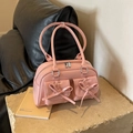 Rosa PU-Leder Schultertasche im Ballett-Stil mit Schleifen und Außentaschen - Rosa