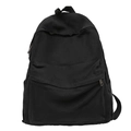 Minimalist black canvas backpack with front flap pocket for students and outdoor travel - Black