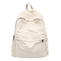 Minimalist cream white canvas backpack for travel and students with multi-pocket design - White