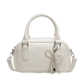 Mini bolso Boston de cuero encerado blanco crema con lazo de perlas y herrajes plata - Blanco Roto