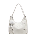 Creamy white PU leather backpack with butterfly metallic accents and cloud plush charm - Cream White with Pendant