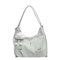 Light green textured tote bag with silver metal butterfly accents and cloud charm - Green with Charm