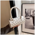 Borsa a bauletto in pelle verniciata bianca a grandi pois neri con doppio manico top - Bianco