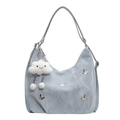 Light blue pleated leather shoulder bag featuring silver butterflies and a cloud charm - Blue with Pendant