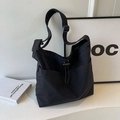 Black nylon tote bag with drawstring detail and adjustable strap for women in 2024 - Black without Pendant
